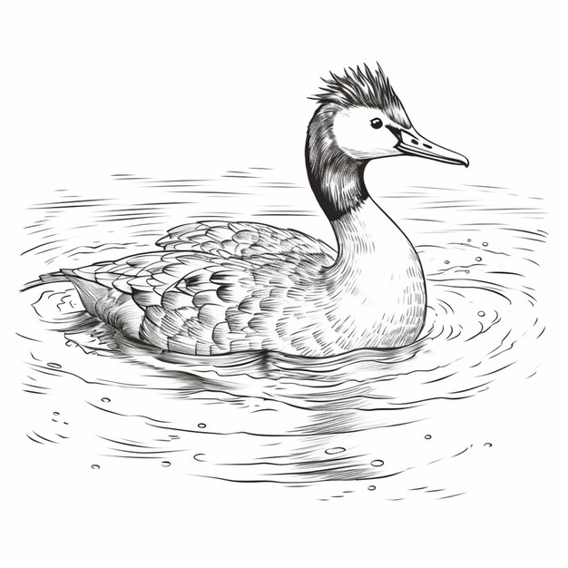 um desenho de um pato nadando em um lago com gotas de água generativa ai