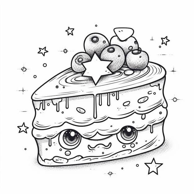 Um desenho de um pedaço de bolo com uma estrela em cima generative ai