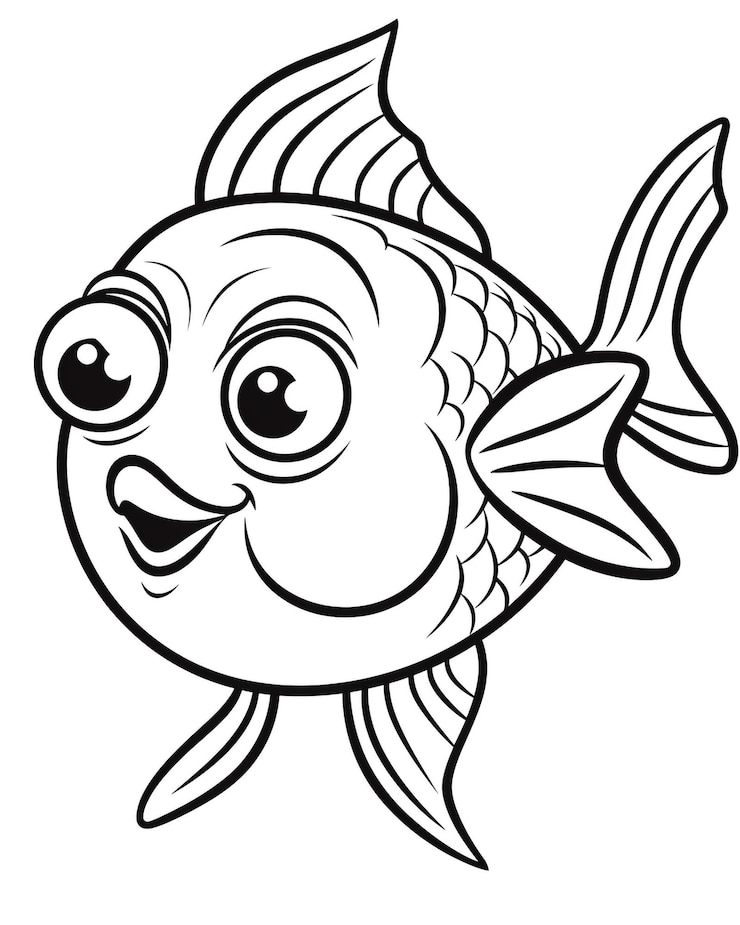 Foto um desenho de um peixe com olhos grandes e um grande sorriso