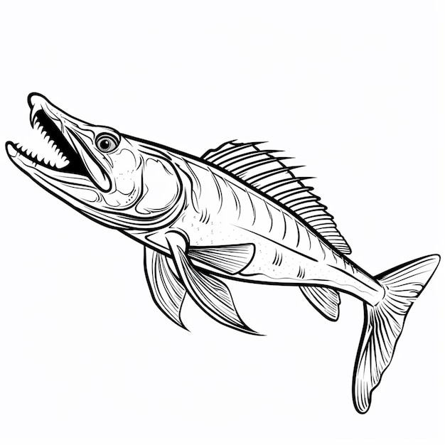 um desenho de um peixe com uma boca grande e um dente afiado
