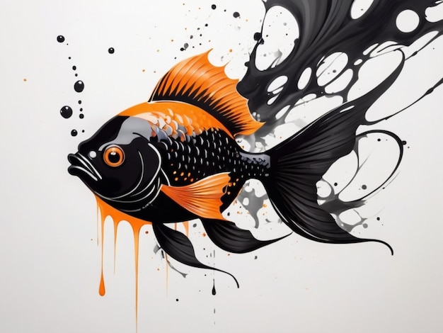 um desenho de um peixe koi com marcas laranjas e pretas