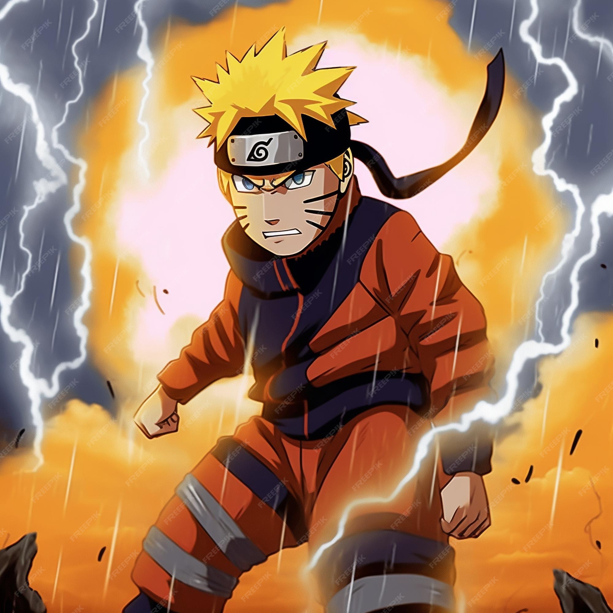 Um desenho de um personagem de desenho animado naruto vestindo um