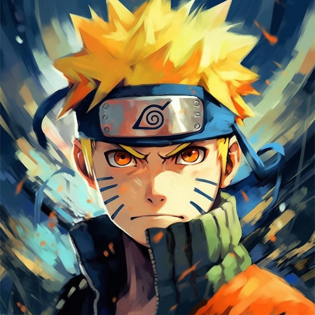 Um desenho de um personagem de desenho animado naruto vestindo um azul