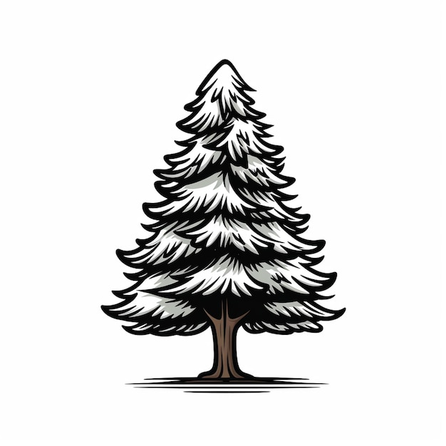 Foto um desenho de um pinheiro com neve nele