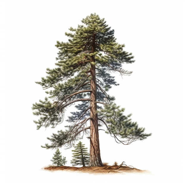 Um desenho de um pinheiro com um fundo branco