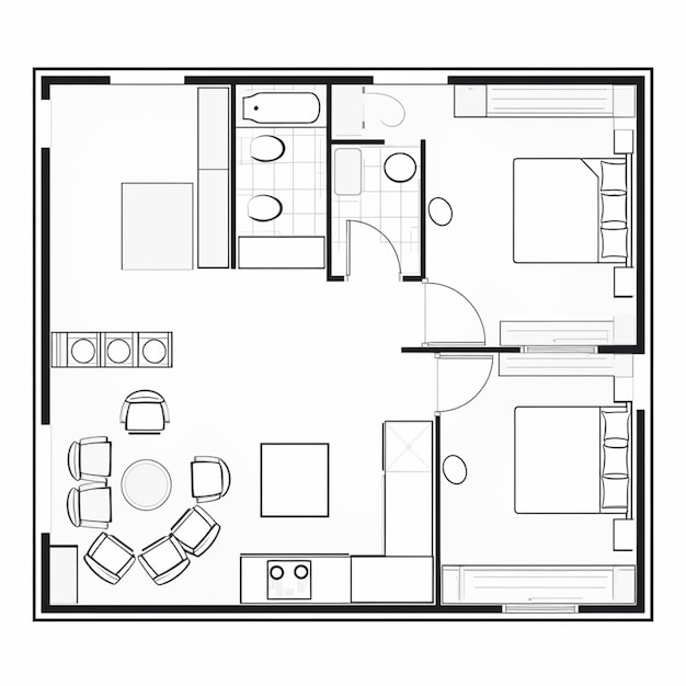 um desenho de um plano de piso de um pequeno apartamento generativo ai