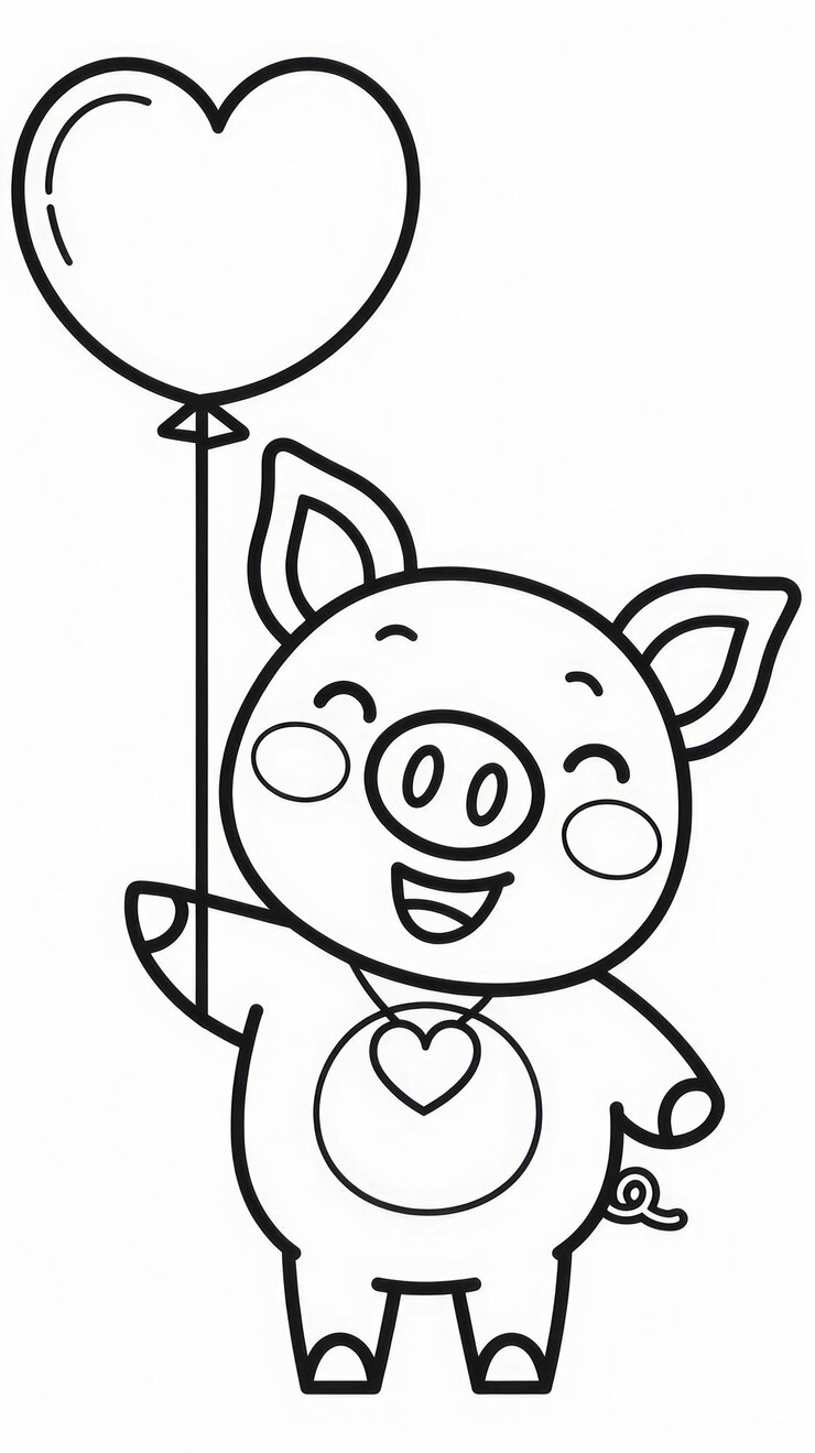 Foto um desenho de um porco com um coração nele