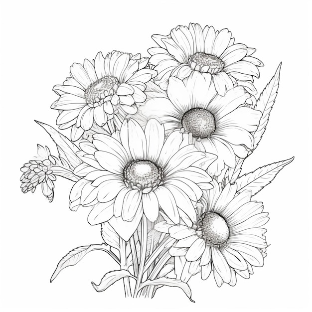 Um desenho de um ramo de flores com folhas e flores generativas ai