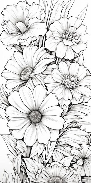 Um desenho de um ramo de flores com folhas em um fundo branco generativo ai
