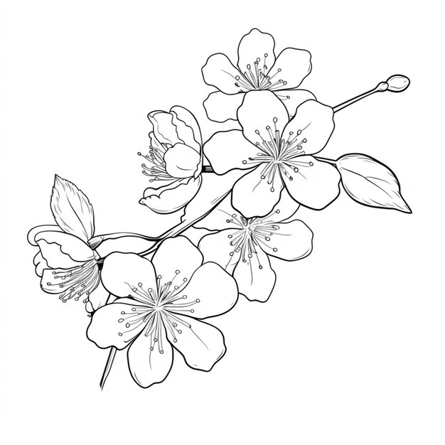 Foto um desenho de um ramo de flores de cerejeira com folhas generativas ai