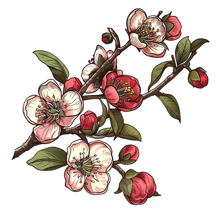 Foto um desenho de um ramo de uma maçã em flor