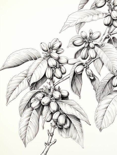 Foto um desenho de um ramo de uma planta com flores