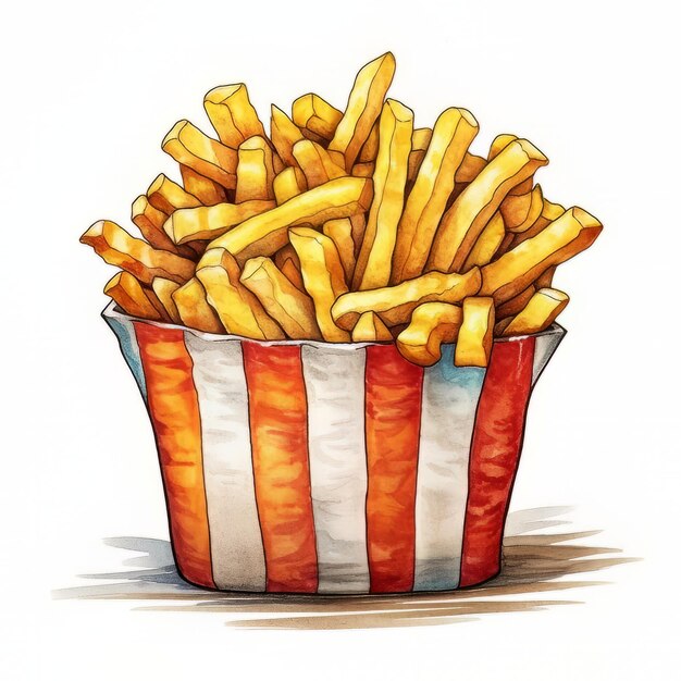 Um desenho de um recipiente de batatas fritas