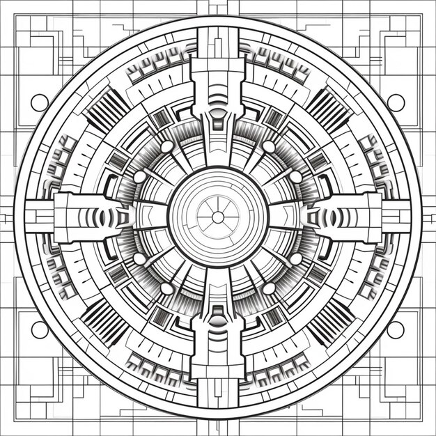 um desenho de um relógio circular com um desenho geométrico