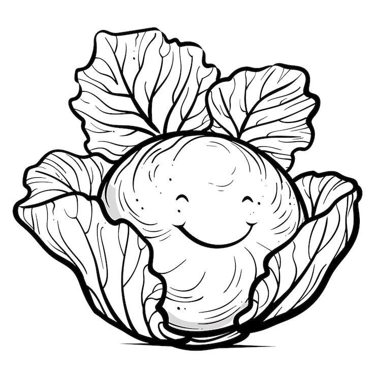 Foto um desenho de um repolho com um rosto sorridente nele