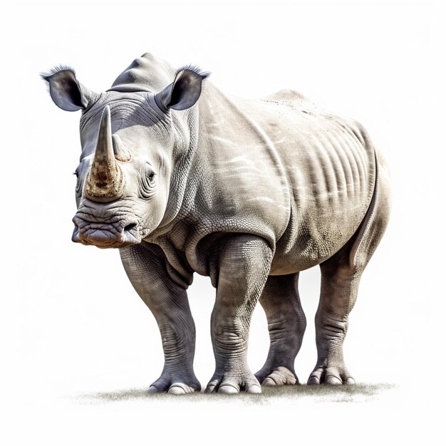 Um desenho de um rinoceronte com um fundo branco.