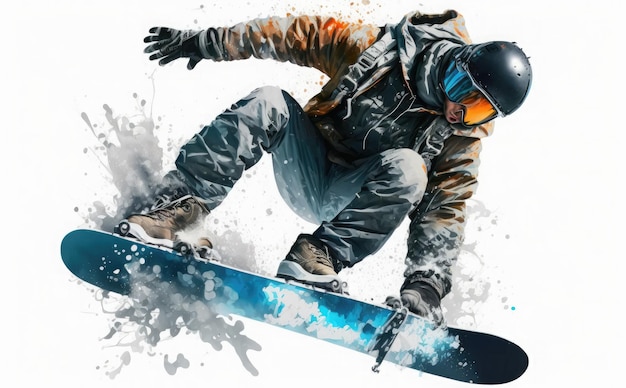 Um desenho de um snowboarder que está no ar.