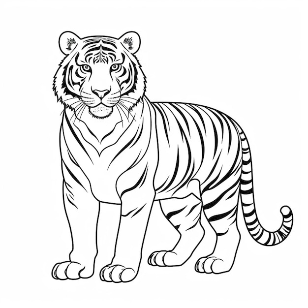 Um desenho de um tigre em pé sobre um fundo branco generativo ai