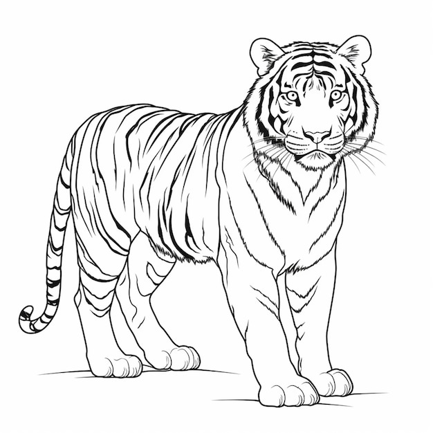 Um desenho de um tigre em pé sobre um fundo branco generativo ai