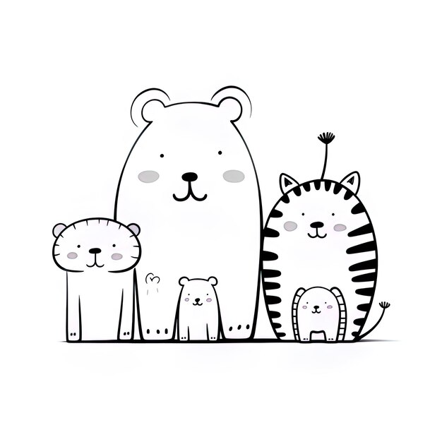 um desenho de um urso de pelúcia e um gato com uma cauda listrada