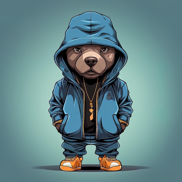 Foto um desenho de um urso vestindo uma jaqueta com um capuz