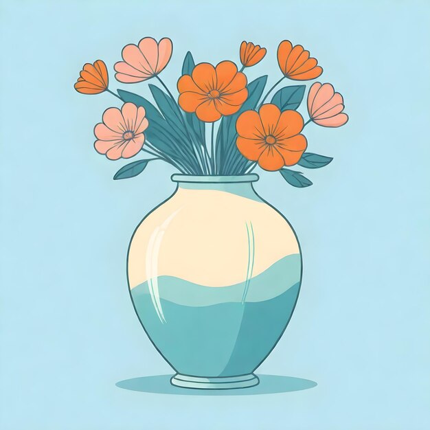 Foto um desenho de um vaso com flores nele