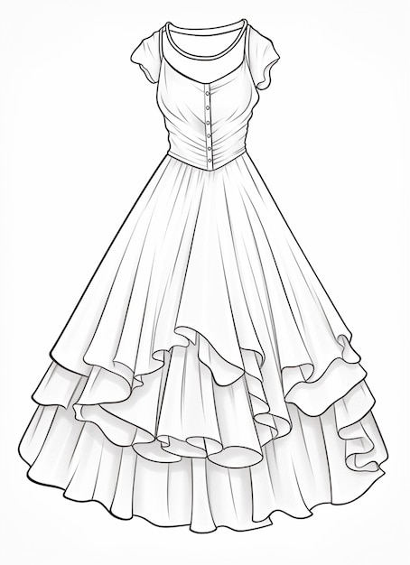 Foto um desenho de um vestido com ruffles em um gancho generativo ai