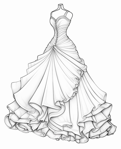 um desenho de um vestido com saia babado generativo ai