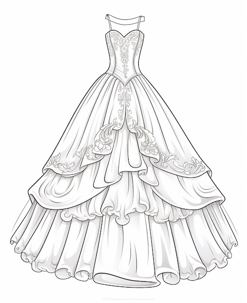 um desenho de um vestido de noiva com uma cauda generativa ai