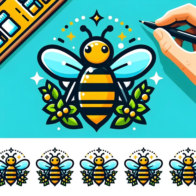 Foto um desenho de uma abelha com um lápis no meio