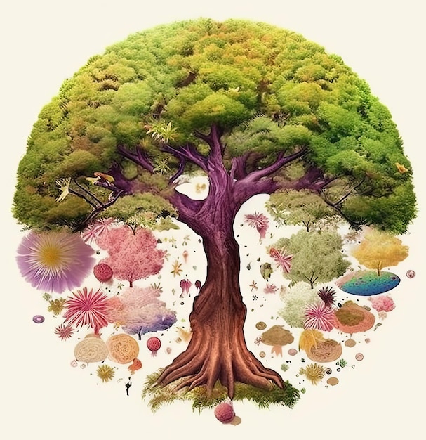 Um desenho de uma árvore com as palavras "árvore" nela.