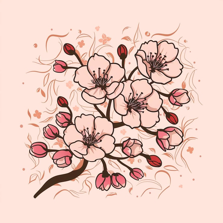 Foto um desenho de uma árvore com flores e uma árvore em fundo rosa