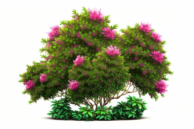 Um desenho de uma árvore com flores roxas.