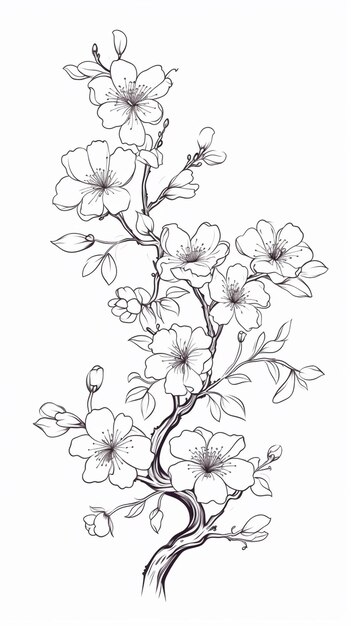 Foto um desenho de uma árvore com flores sobre ela generativo ai