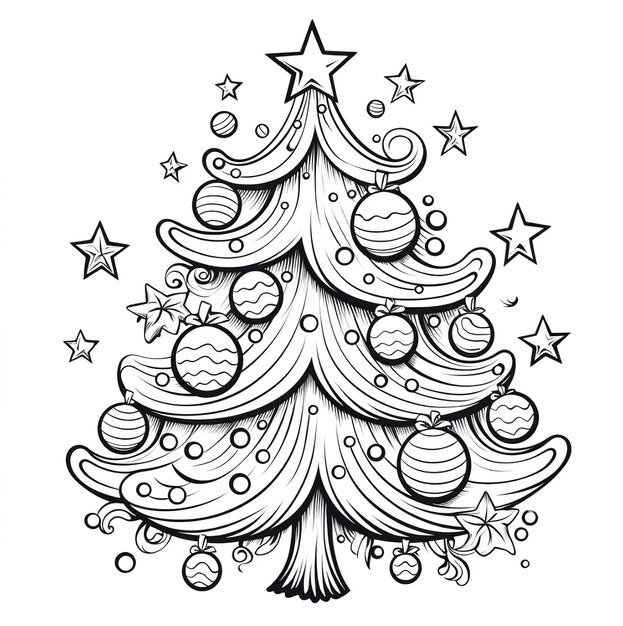 Um desenho de uma árvore de Natal com uma estrela