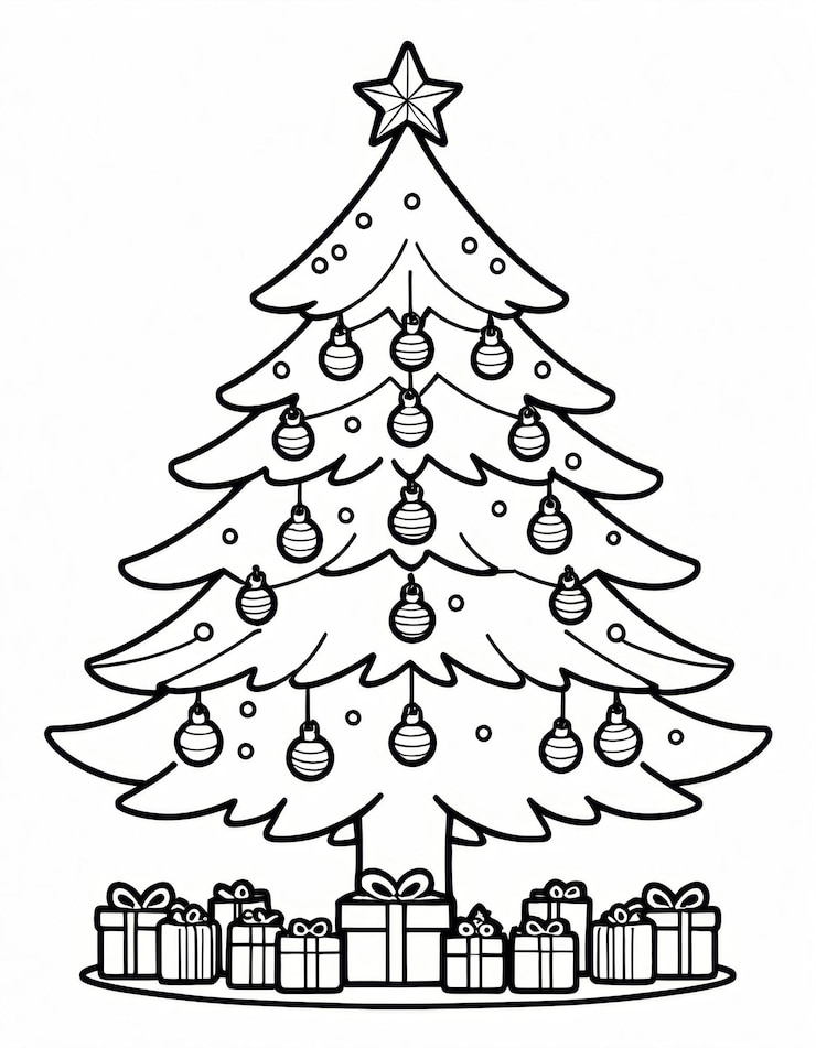 Foto um desenho de uma árvore de natal com uma fita e um cartão que diz " feliz natal "