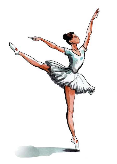 Foto um desenho de uma bailarina em vestido branco com a palavra balé nele.