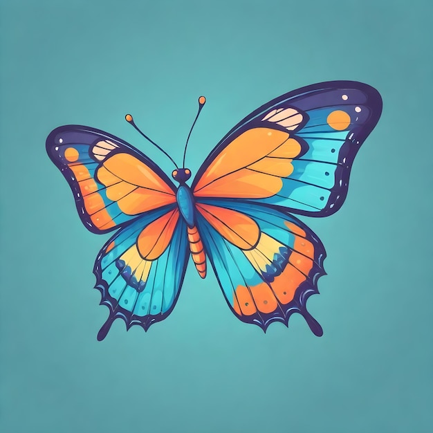um desenho de uma borboleta com cores laranja e azul