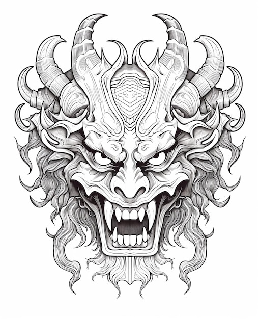 Foto um desenho de uma cabeça de demônio com chifres e um grande sorriso generativo ai