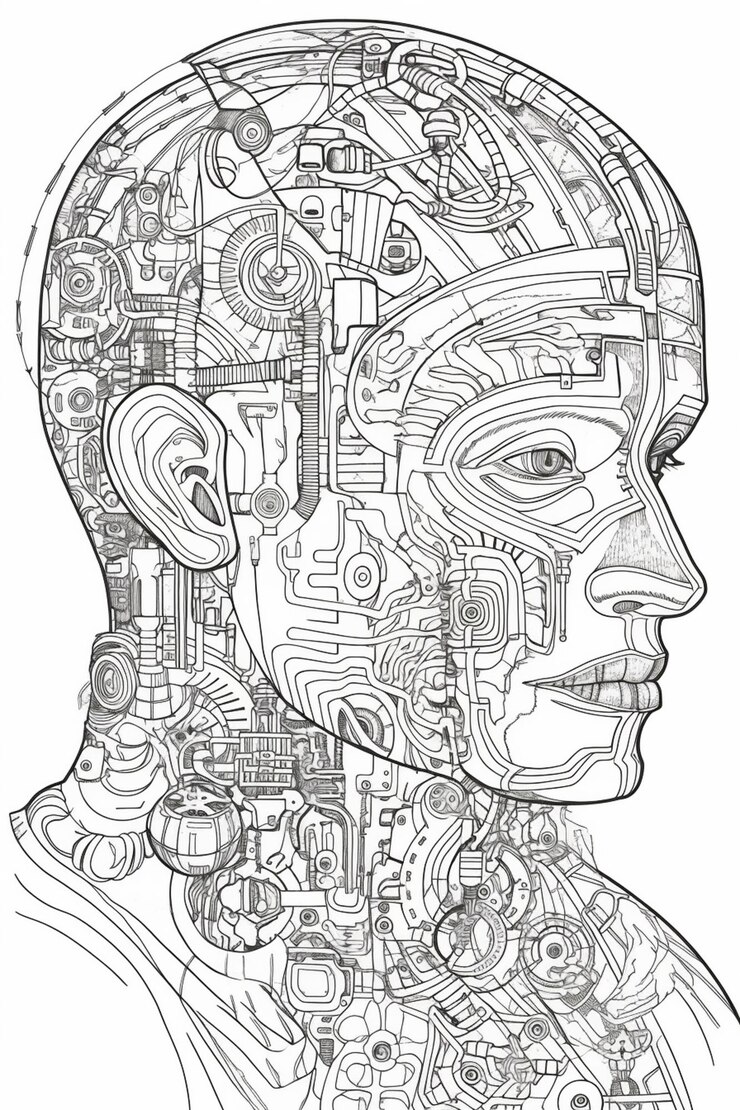 Foto um desenho de uma cabeça de homem com uma máquina no meio generativo ai