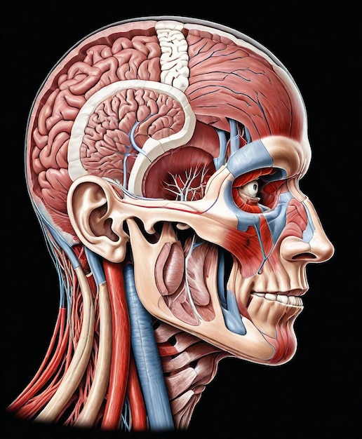 um desenho de uma cabeça humana com o cérebro rotulado com o cérebro