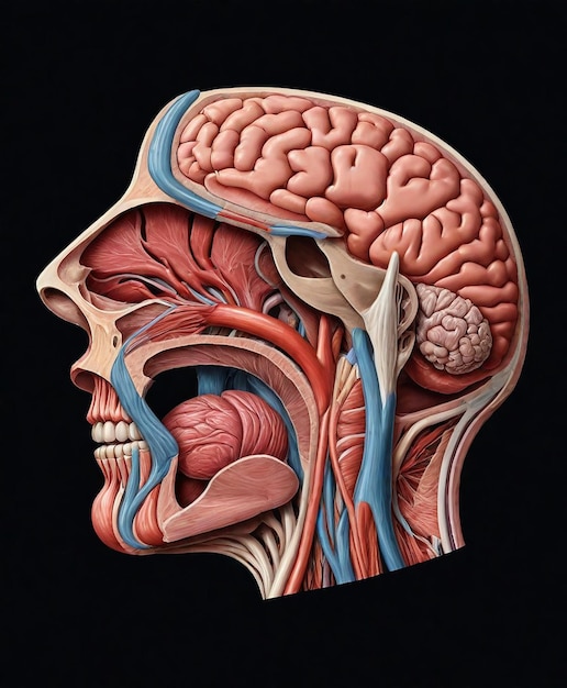 um desenho de uma cabeça humana com um cérebro e cérebro