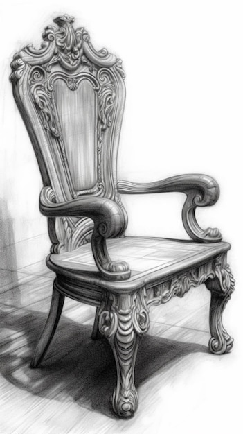 Foto um desenho de uma cadeira com um assento de madeira e um braço de madeira