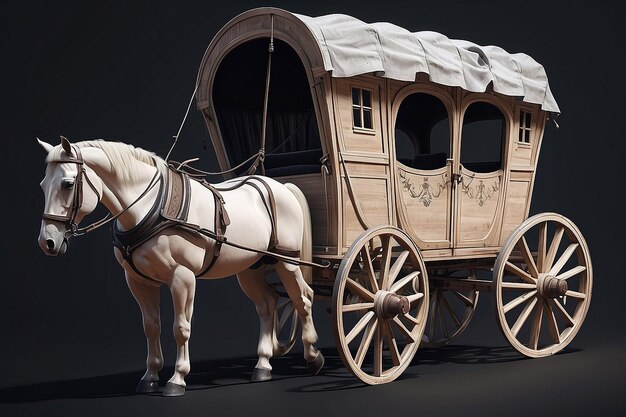 Um desenho de uma carroça com um cavalo desenhado sobre ela