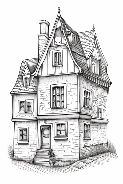 um desenho de uma casa com uma chaminé e uma porta generativa ai