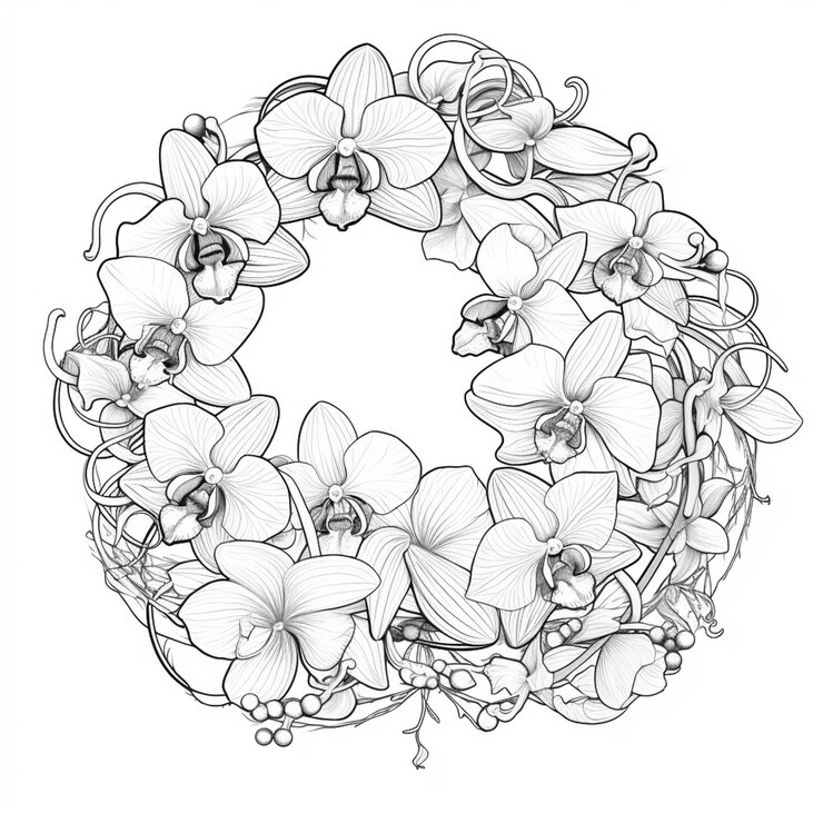 Foto um desenho de uma coroa de flores com folhas e bagas