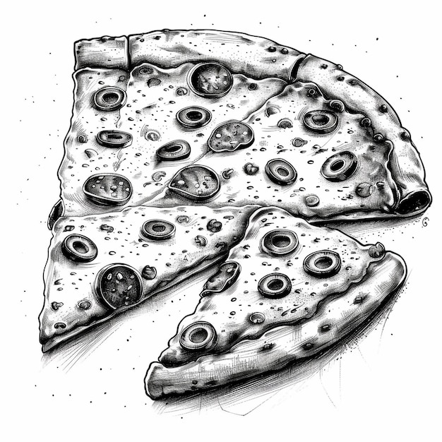 Foto um desenho de uma fatia de pizza com as palavras a palavra nele