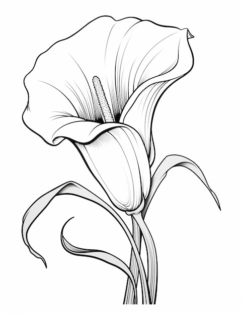 um desenho de uma flor com caule e folhas generativas ai