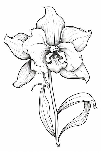 Um desenho de uma flor com caule e folhas generativas ai