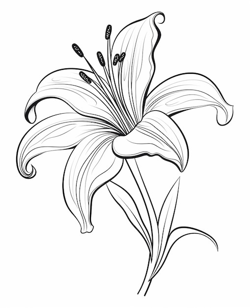 Foto um desenho de uma flor com caule e folhas generativas ai